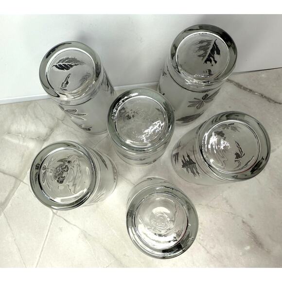 MCM Libbey Silver Leaf Juice/Shot Glasses Set of 7 - Picture 3 of 4